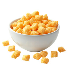Cheesy snacks in a bowl Isolated transparent on white background