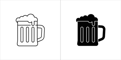 Outline and filled silhouette of a mug of beer with foam