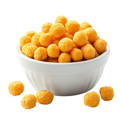 Cheesy snacks in a bowl Isolated transparent on white background