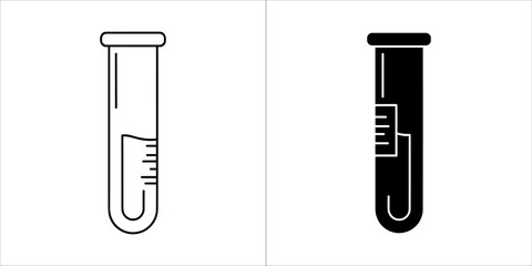 Two stylized icons of a test tube, one in outline and one in silhouette