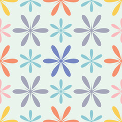 Muted Pastel Retro Floral Seamless Pattern