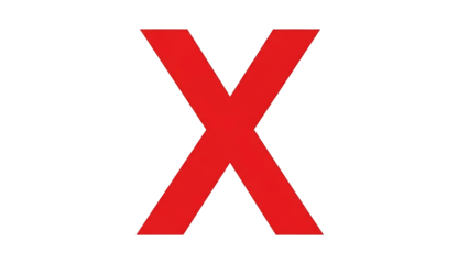 Bold Red X Symbol on Transparent Background for Warning Error or Caution Sign