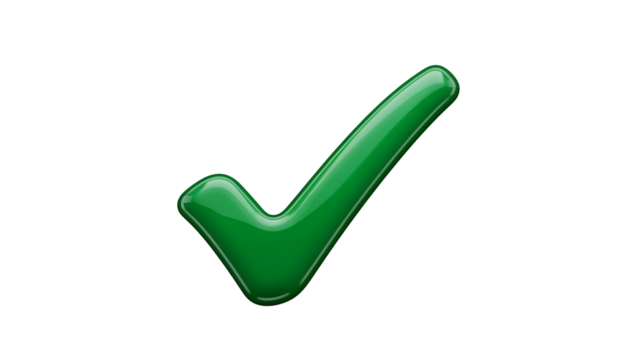 Green Check Mark Icon on Transparent Background for Success or Confirmation