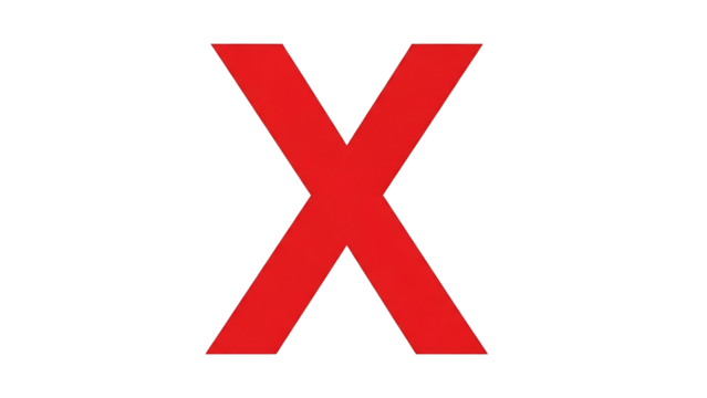 Bold Red X Symbol on Transparent Background for Warning Error or Caution Sign