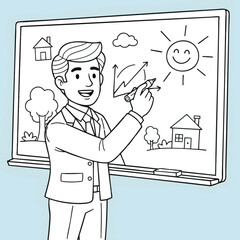 Enthusiastic professional illustrating successful business growth strategies, real estate development concepts, and positive environmental planning on a whiteboard