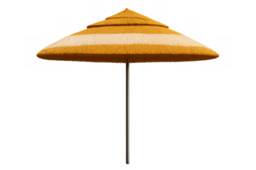 Yellow and white striped beach umbrella providing shade