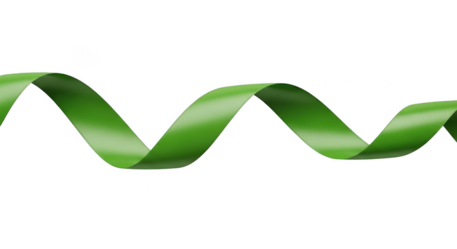 Curved green ribbon isolated on transparent background - Powered by Adobe