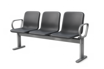 Empty black public waiting room chairs on transparent background