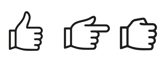 Engaging hand gestures set for business presentations, offering thumbs up, pointing, and fist bump for dynamic visual communication on social media