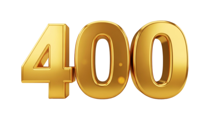 Golden Number Four Hundred 400 in Bold Three Dimensional Style on Transparent Background