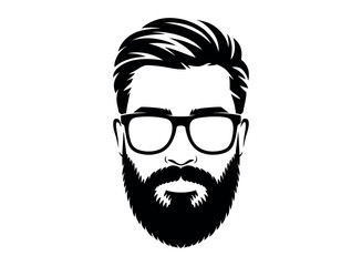 Bearded man face silhouette — stylish hipster character vector illustration representing men’s fashion, barbershop logo, avatar design, grooming emblem, and vintage male identity icon concept.