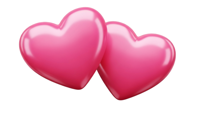 Pink Heart Shapes Glossy Valentines Day Decoration on Transparent Background