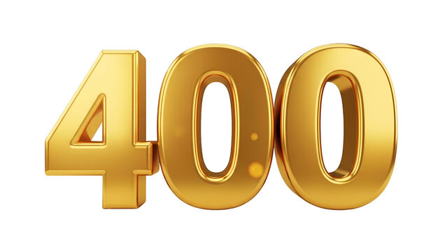 Golden Number Four Hundred 400 in Bold Three Dimensional Style on Transparent Background
