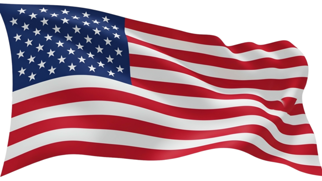 American Flag Waving in Wind on Transparent Background for Patriotic and National Celebrations