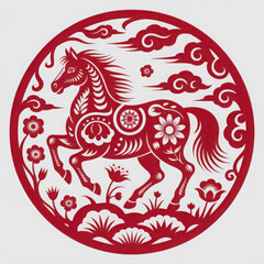 Chinese New Year papercut of the zodiac sign for the Year of the Horse.
