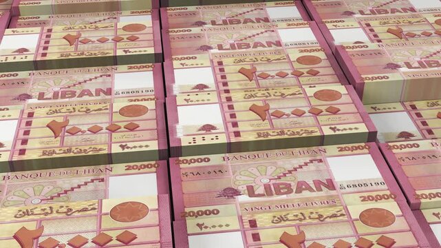 Lebanon 20k Lebanese Pound Banknote Horizontal 3D Animation ? Realistic Currency Motion, Finance, Economy, Business Investment, Money Flow, and Banknote Visualization