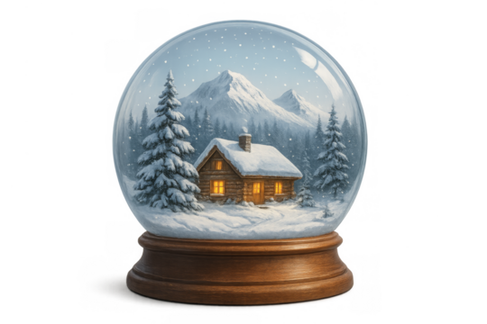 Snow globe with cozy winter cabin scene - Powered by Adobe