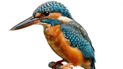 Obraz premium Common Kingfisher Bird Perched on a Branch Isolated on White Background.