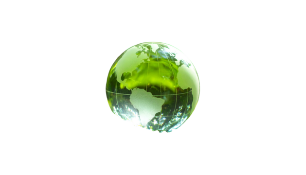A glowing green crystal globe floats against a black void