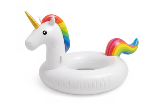 Unicorn pool float with rainbow mane and tail