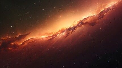 Fototapeta premium A vibrant fiery nebula displays brilliant colors and cosmic dust clouds