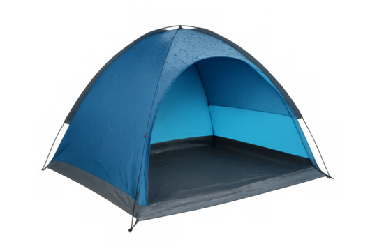 Blue dome tent with rain protection and transparent background