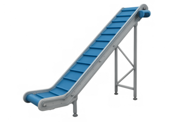 Automated industrial conveyor belt transporting products upwards