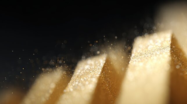 Abstract gold particles forming bar chart shape, growth symbolism,