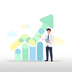 Illustration of a person presenting a financial growth chart, symbolizing success and progress in business and investment