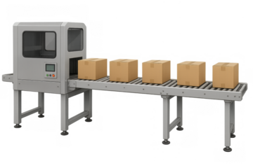 Cardboard boxes moving on a factory conveyor belt