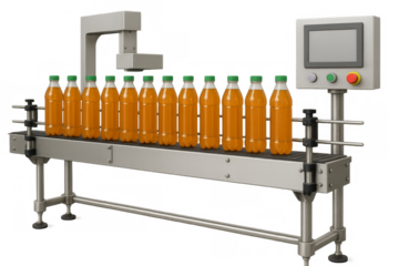 Juice bottles moving on factory production line