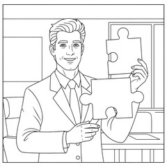 Businessman Holding Puzzle Pieces, Symbolizing Problem-Solving, Teamwork, and Solutions
