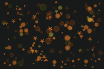 Stars and Circles Festive Background with Bokeh Lights on Dark Backdrop