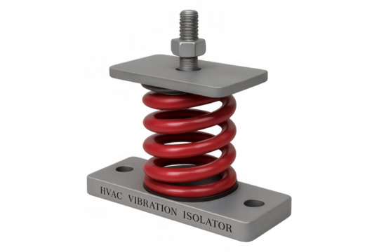 Hvac vibration isolator with red spring, transparent background
