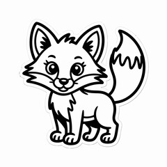 Obraz premium Cute Cartoon Fox with Big Eyes, a Charming Black and White Outline Sticker Design for Kids and Decor