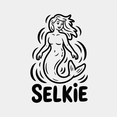 Cheerful Selkie Illustration | Minimalist Mermaid Line Art
