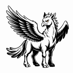 Majestic Griffin Illustration | Vintage Woodcut Style Art | Fierce Black and White Griffin | Bold Linocut-Inspired Design

