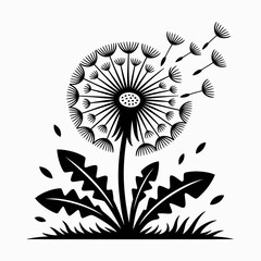 Dandelion Silhouette | Minimalist Black and White Nature Illustration
