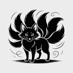 Nine-Tailed Fox Silhouette | Japanese Kitsune Vector Art
