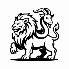 Fierce Chimera Silhouette | Mythical Lion-Goat Hybrid Illustration
