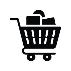 A black shopping cart icon is filled with boxes and a can © Shipon