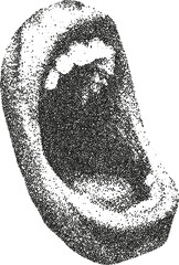 Black and white human face silhouette illustration with fingerprint and fizzy bubble symbol design