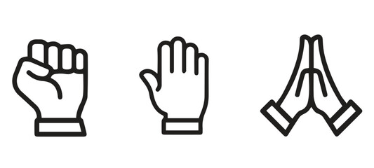 Fototapeta premium Empowering icon set showing hand gestures representing strength, stop and prayer for positive designs and spiritual messages of hope and respect
