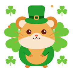 Vector art illustration of a hamster surrounded by shamrocks