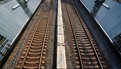 train tracks detail from above close up