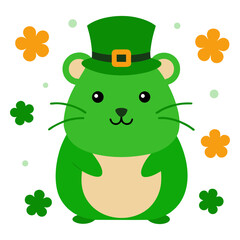 Vector art illustration of a hamster surrounded by shamrocks