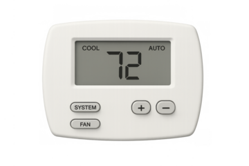 Digital thermostat controlling home cooling temperature on transparent background