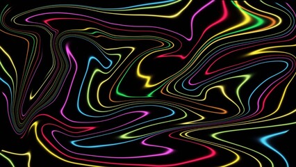 Abstract Swirling Neon Lines on Black Background bright
