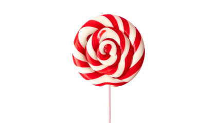 A large, round, swirled lollipop with red and white stripes on a pink stick, set on black