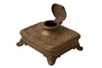 Vintage ornate bronze inkwell with open lid